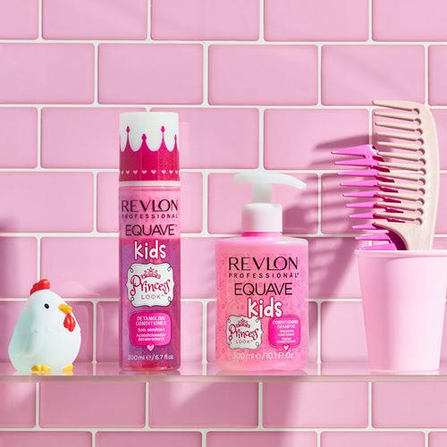 Revlon Equave Kids hair care products on a pink tiled background