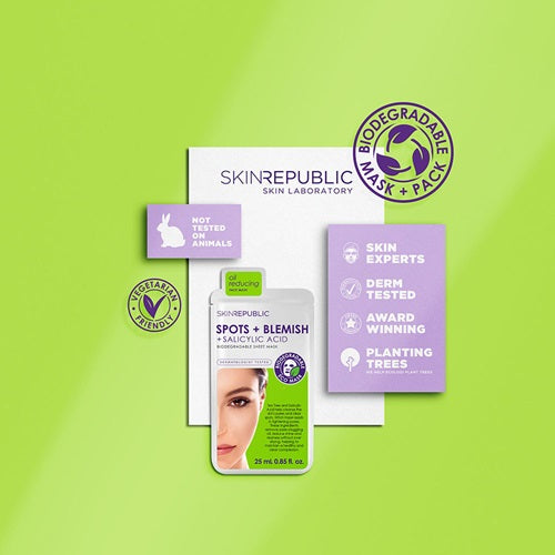 Skin Republic Face Mask skincare product with packaging on a green background